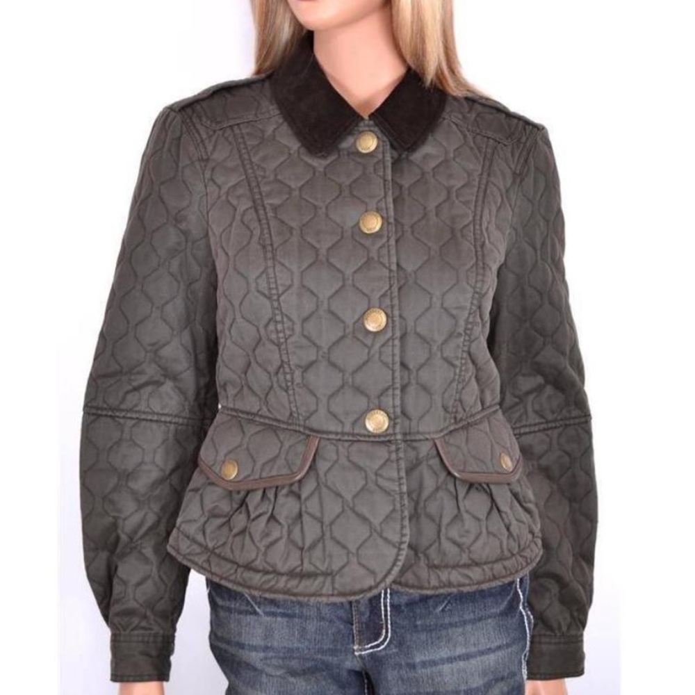 NEW BURBERRY BRIT $750 GREEN LOCKINGTON QUILTED PEPLUM NOVA CHECK JACKET ~2 4 36